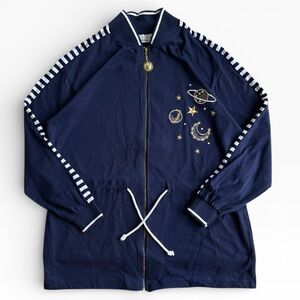 Vintage Bonnie Blain 90s Navy Blue Embroidered Celestial Sun Moon Star Jacket